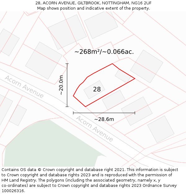 28, ACORN AVENUE, GILTBROOK, NOTTINGHAM, NG16 2UF: Plot and title map
