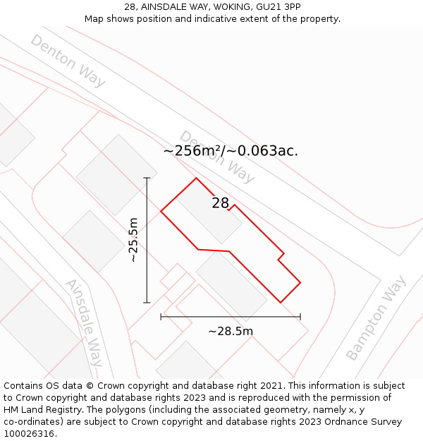 28, AINSDALE WAY, WOKING, GU21 3PP: Plot and title map