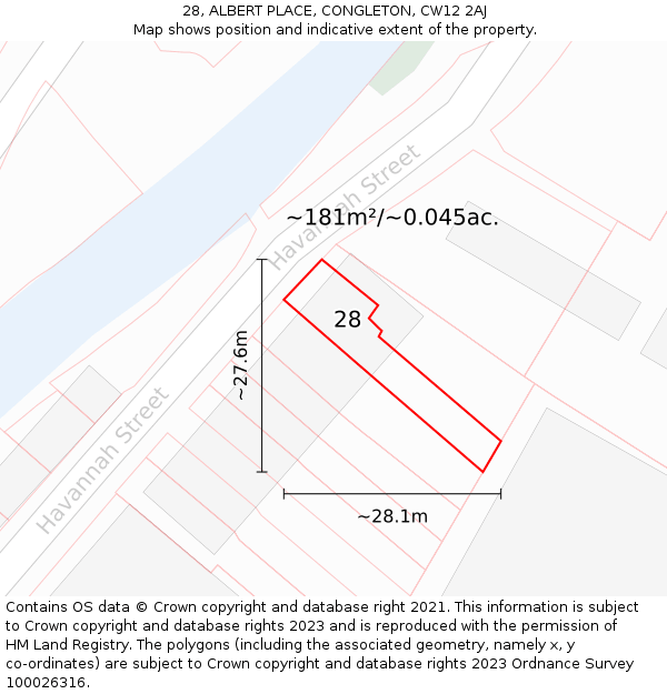 28, ALBERT PLACE, CONGLETON, CW12 2AJ: Plot and title map