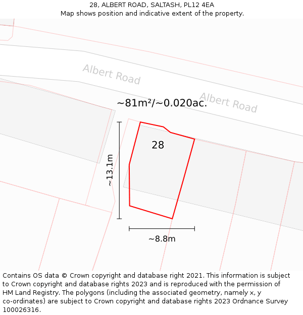 28, ALBERT ROAD, SALTASH, PL12 4EA: Plot and title map