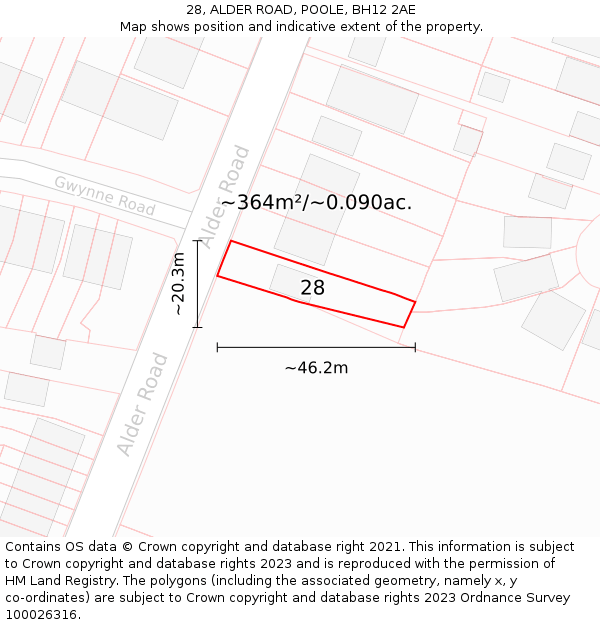 28, ALDER ROAD, POOLE, BH12 2AE: Plot and title map