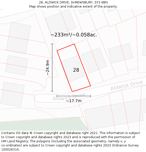 28, ALDWICK DRIVE, SHREWSBURY, SY3 6BN: Plot and title map