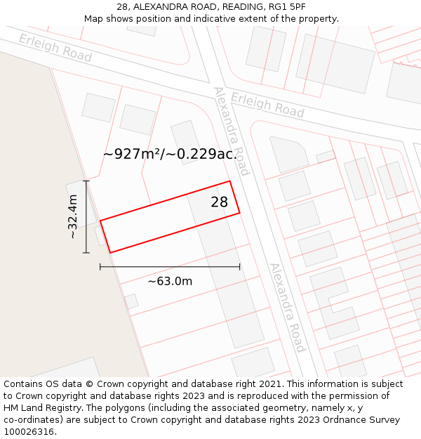 28, ALEXANDRA ROAD, READING, RG1 5PF: Plot and title map
