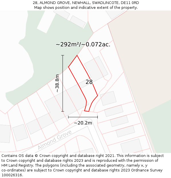 28, ALMOND GROVE, NEWHALL, SWADLINCOTE, DE11 0RD: Plot and title map