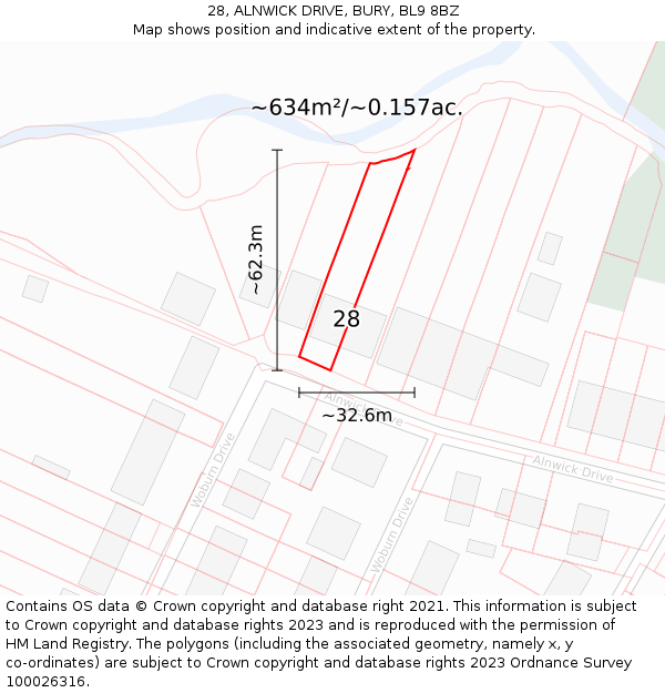 28, ALNWICK DRIVE, BURY, BL9 8BZ: Plot and title map
