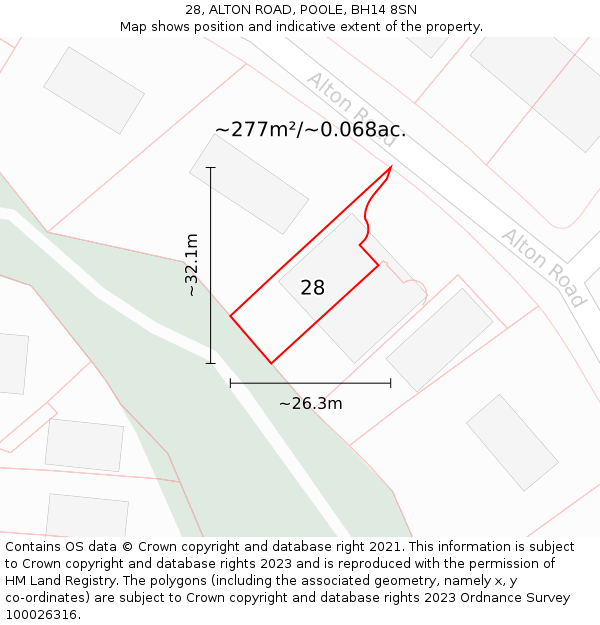 28, ALTON ROAD, POOLE, BH14 8SN: Plot and title map