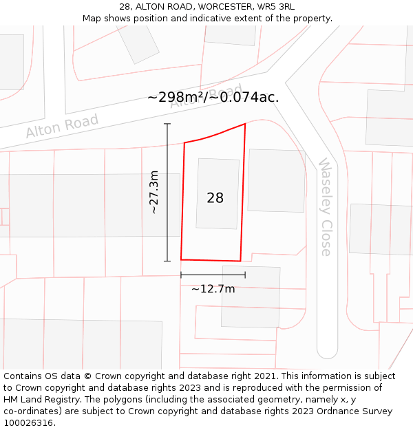 28, ALTON ROAD, WORCESTER, WR5 3RL: Plot and title map