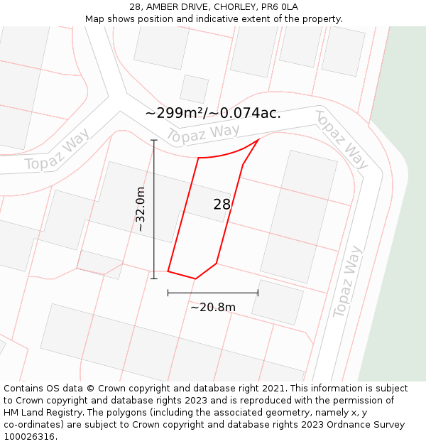 28, AMBER DRIVE, CHORLEY, PR6 0LA: Plot and title map