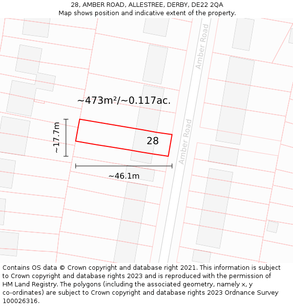 28, AMBER ROAD, ALLESTREE, DERBY, DE22 2QA: Plot and title map