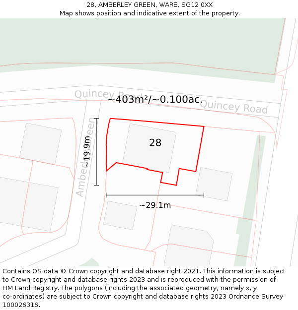28, AMBERLEY GREEN, WARE, SG12 0XX: Plot and title map