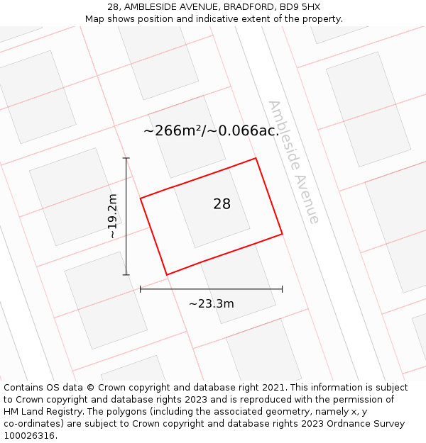 28, AMBLESIDE AVENUE, BRADFORD, BD9 5HX: Plot and title map