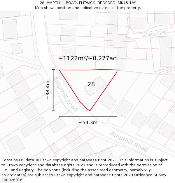 28, AMPTHILL ROAD, FLITWICK, BEDFORD, MK45 1AY: Plot and title map