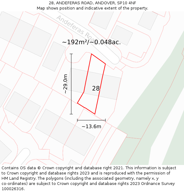 28, ANDEFERAS ROAD, ANDOVER, SP10 4NF: Plot and title map
