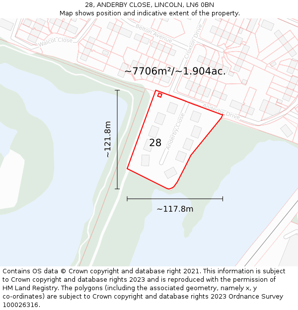 28, ANDERBY CLOSE, LINCOLN, LN6 0BN: Plot and title map