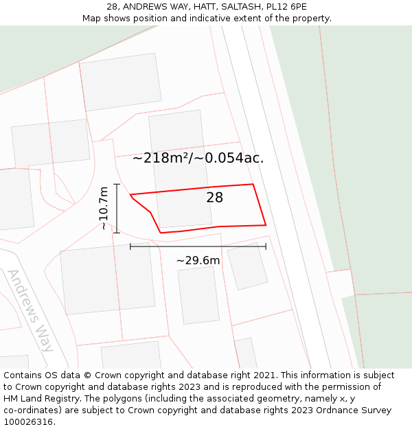 28, ANDREWS WAY, HATT, SALTASH, PL12 6PE: Plot and title map