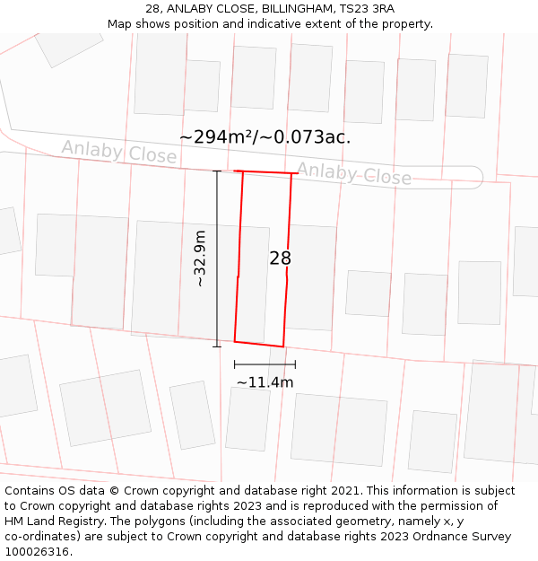 28, ANLABY CLOSE, BILLINGHAM, TS23 3RA: Plot and title map