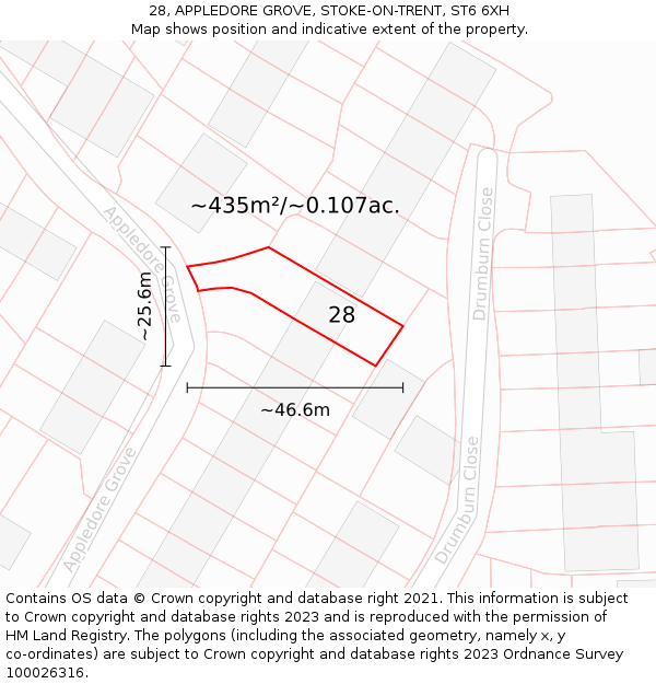 28, APPLEDORE GROVE, STOKE-ON-TRENT, ST6 6XH: Plot and title map