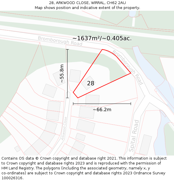 28, ARKWOOD CLOSE, WIRRAL, CH62 2AU: Plot and title map