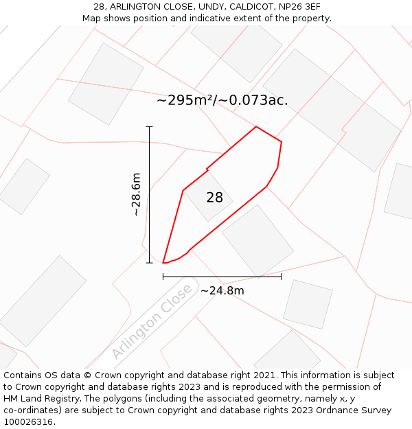 28, ARLINGTON CLOSE, UNDY, CALDICOT, NP26 3EF: Plot and title map
