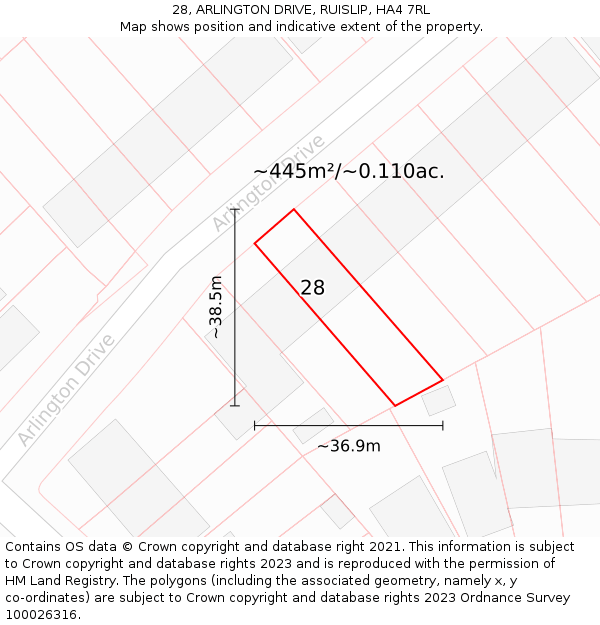 28, ARLINGTON DRIVE, RUISLIP, HA4 7RL: Plot and title map