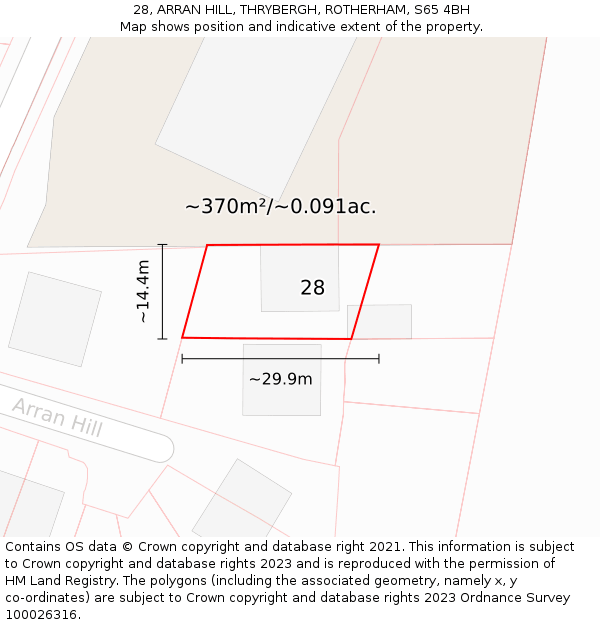 28, ARRAN HILL, THRYBERGH, ROTHERHAM, S65 4BH: Plot and title map