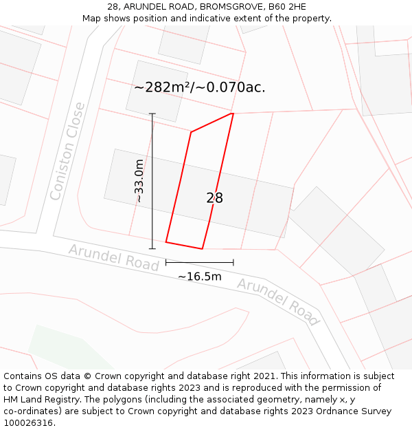 28, ARUNDEL ROAD, BROMSGROVE, B60 2HE: Plot and title map