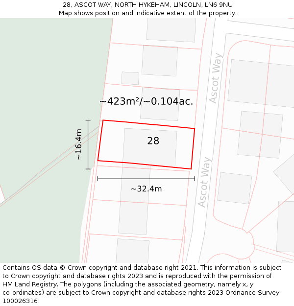 28, ASCOT WAY, NORTH HYKEHAM, LINCOLN, LN6 9NU: Plot and title map