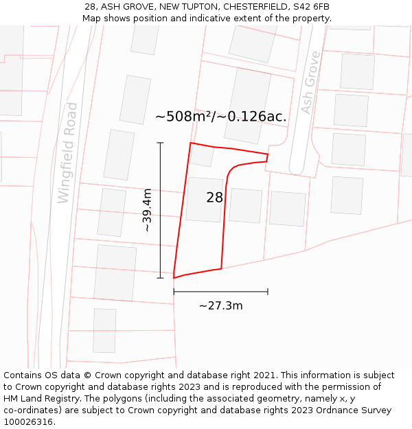 28, ASH GROVE, NEW TUPTON, CHESTERFIELD, S42 6FB: Plot and title map