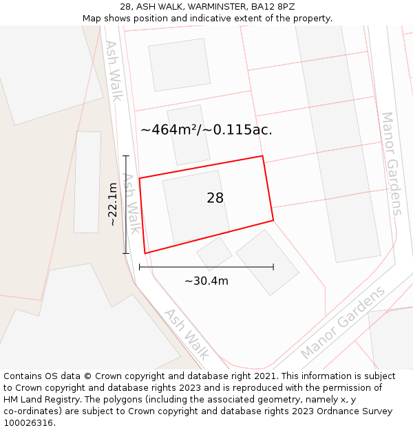 28, ASH WALK, WARMINSTER, BA12 8PZ: Plot and title map