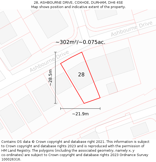 28, ASHBOURNE DRIVE, COXHOE, DURHAM, DH6 4SE: Plot and title map