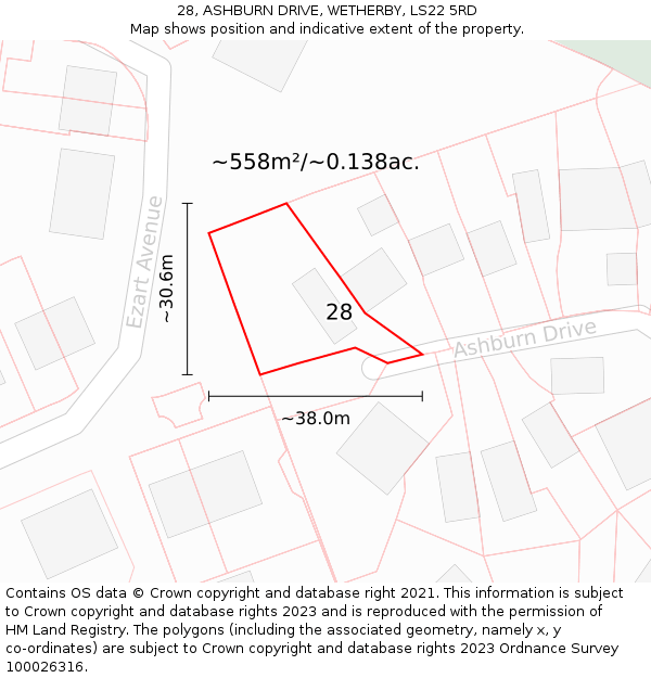 28, ASHBURN DRIVE, WETHERBY, LS22 5RD: Plot and title map