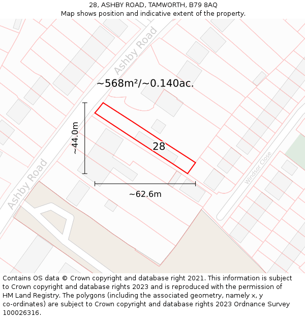 28, ASHBY ROAD, TAMWORTH, B79 8AQ: Plot and title map