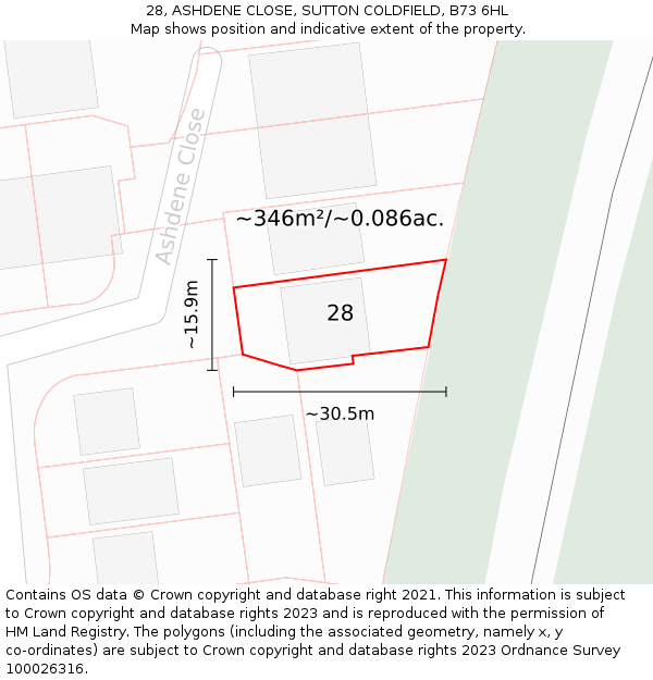 28, ASHDENE CLOSE, SUTTON COLDFIELD, B73 6HL: Plot and title map