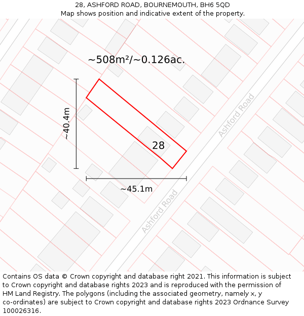 28, ASHFORD ROAD, BOURNEMOUTH, BH6 5QD: Plot and title map