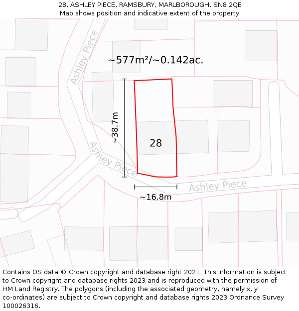 28, ASHLEY PIECE, RAMSBURY, MARLBOROUGH, SN8 2QE: Plot and title map