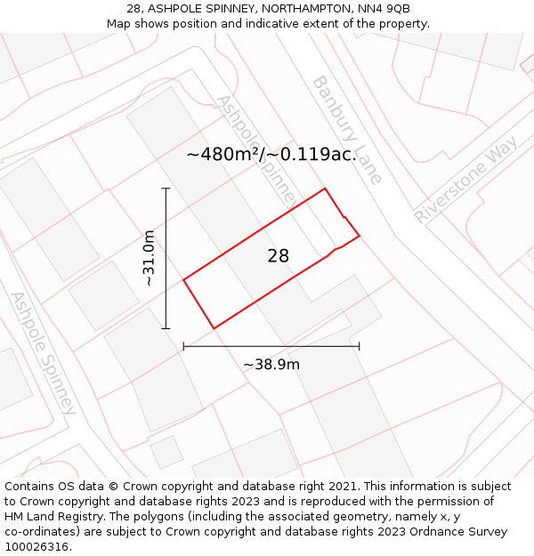 28, ASHPOLE SPINNEY, NORTHAMPTON, NN4 9QB: Plot and title map