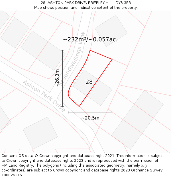 28, ASHTON PARK DRIVE, BRIERLEY HILL, DY5 3ER: Plot and title map