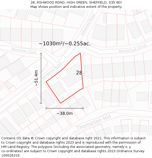 28, ASHWOOD ROAD, HIGH GREEN, SHEFFIELD, S35 4EY: Plot and title map