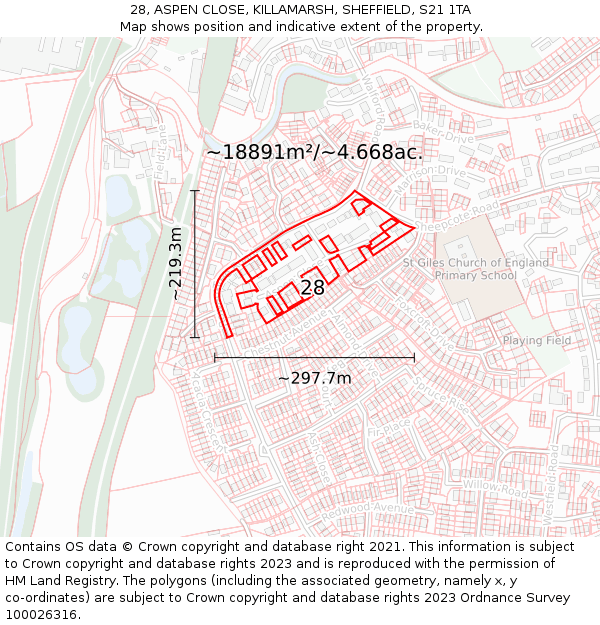 28, ASPEN CLOSE, KILLAMARSH, SHEFFIELD, S21 1TA: Plot and title map