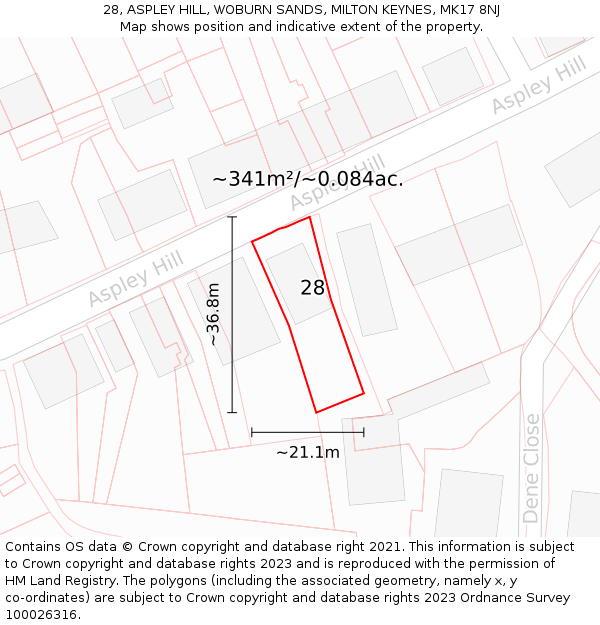 28, ASPLEY HILL, WOBURN SANDS, MILTON KEYNES, MK17 8NJ: Plot and title map
