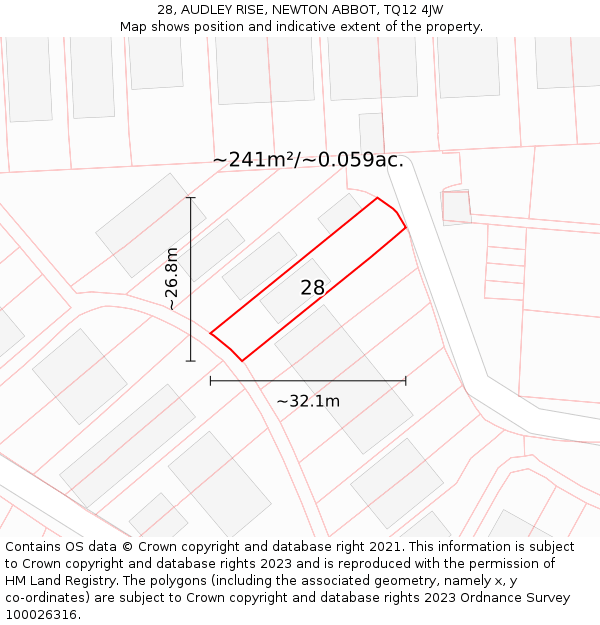 28, AUDLEY RISE, NEWTON ABBOT, TQ12 4JW: Plot and title map