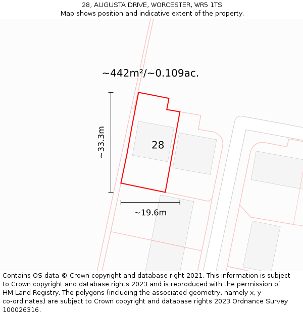 28, AUGUSTA DRIVE, WORCESTER, WR5 1TS: Plot and title map