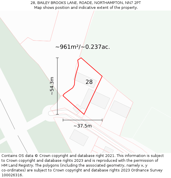 28, BAILEY BROOKS LANE, ROADE, NORTHAMPTON, NN7 2PT: Plot and title map