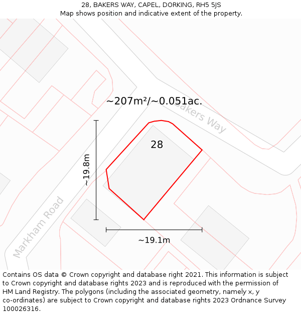 28, BAKERS WAY, CAPEL, DORKING, RH5 5JS: Plot and title map