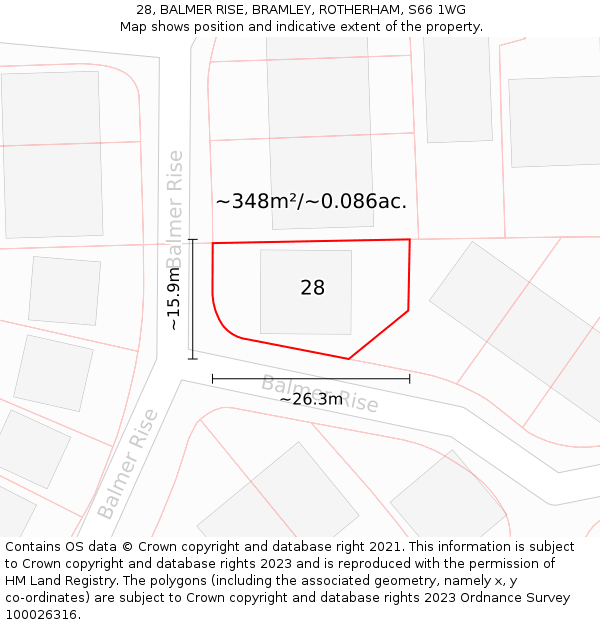 28, BALMER RISE, BRAMLEY, ROTHERHAM, S66 1WG: Plot and title map