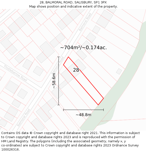 28, BALMORAL ROAD, SALISBURY, SP1 3PX: Plot and title map
