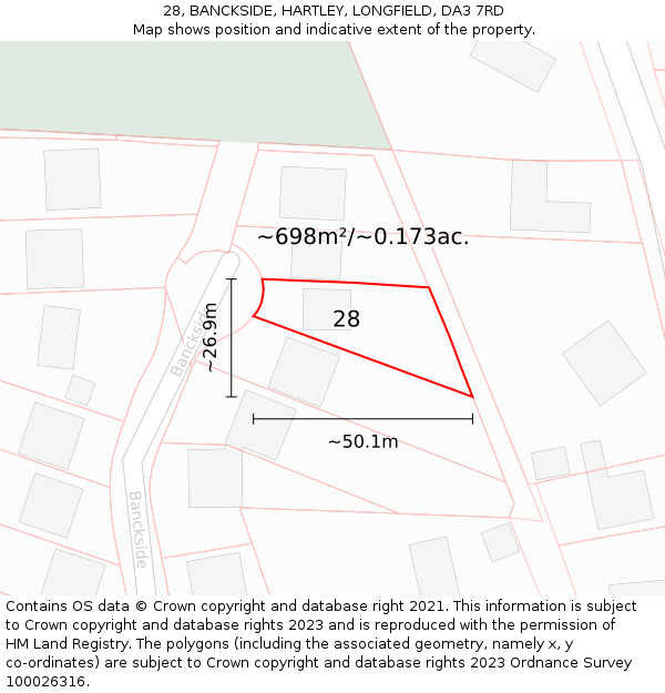 28, BANCKSIDE, HARTLEY, LONGFIELD, DA3 7RD: Plot and title map