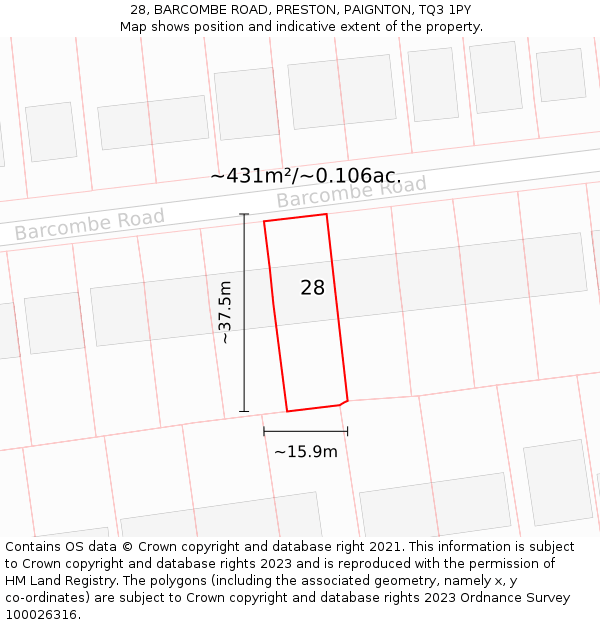 28, BARCOMBE ROAD, PRESTON, PAIGNTON, TQ3 1PY: Plot and title map