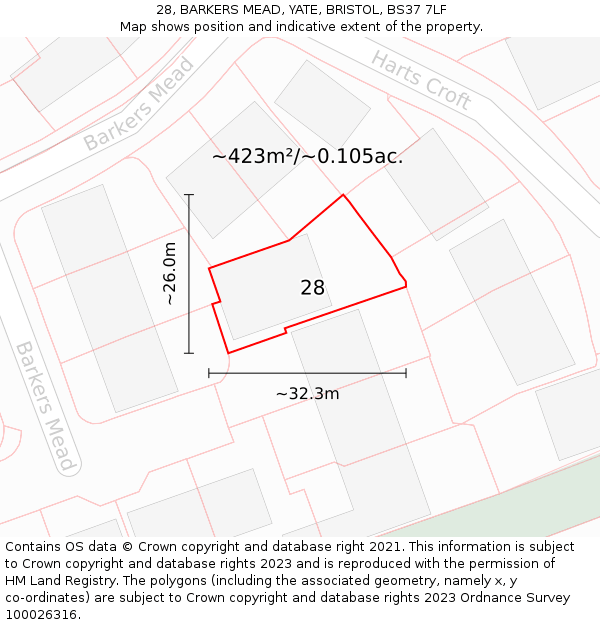 28, BARKERS MEAD, YATE, BRISTOL, BS37 7LF: Plot and title map