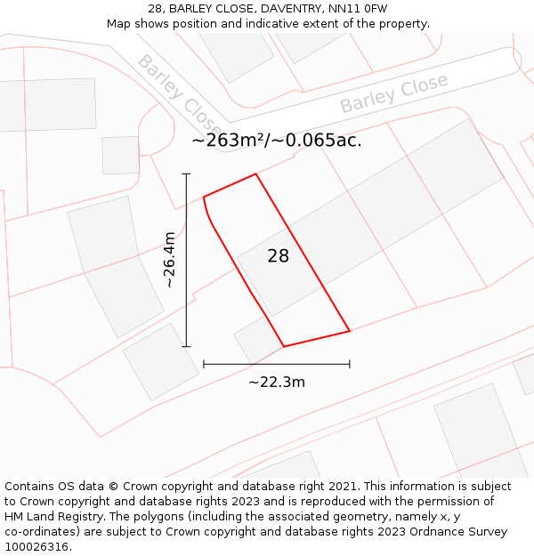 28, BARLEY CLOSE, DAVENTRY, NN11 0FW: Plot and title map
